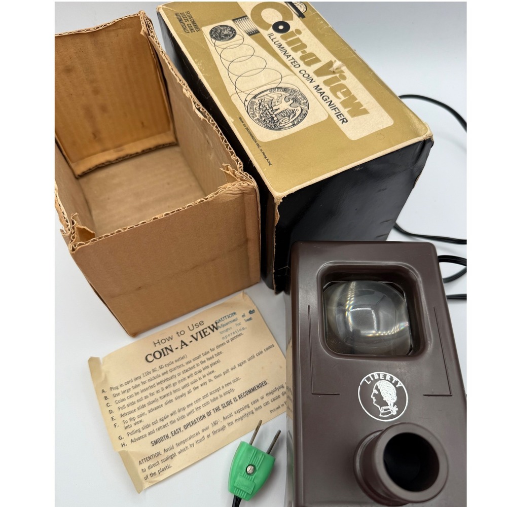 Vintage Coin-A-View Illuminated Coin Magnifier Automatic Eject-Tested Working